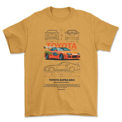 Toyota Supra MK4 - Unisex T-Shirt-Beklædning-Toyota-Guld-S-Forside-Garage Culture Shop- garage - man cave - merchandise
