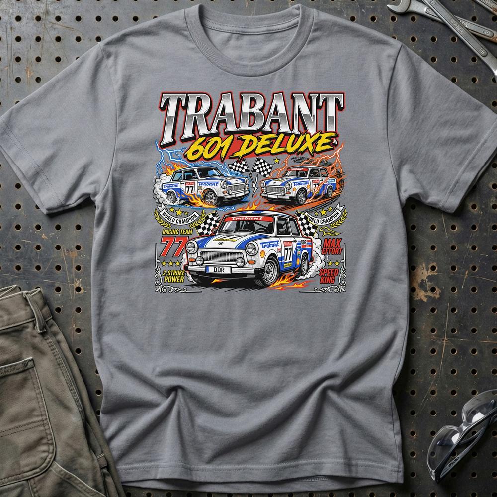 Trabant 601 Deluxe Two-Stroke T-Shirt-Beklædning-Trabant-Grå Sport-S-Garage Culture Shop- garage - man cave - merchandise