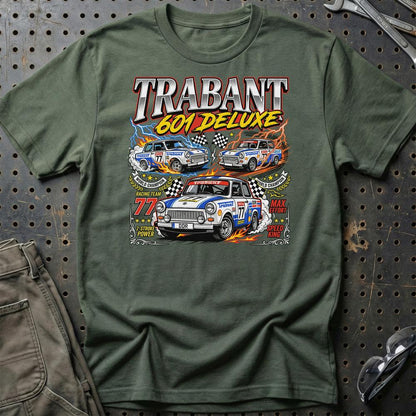 Trabant 601 Deluxe Two-Stroke - Unisex T-Shirt-Beklædning-Trabant-Grøn Militær-S-Garage Culture Shop- garage - man cave - merchandise