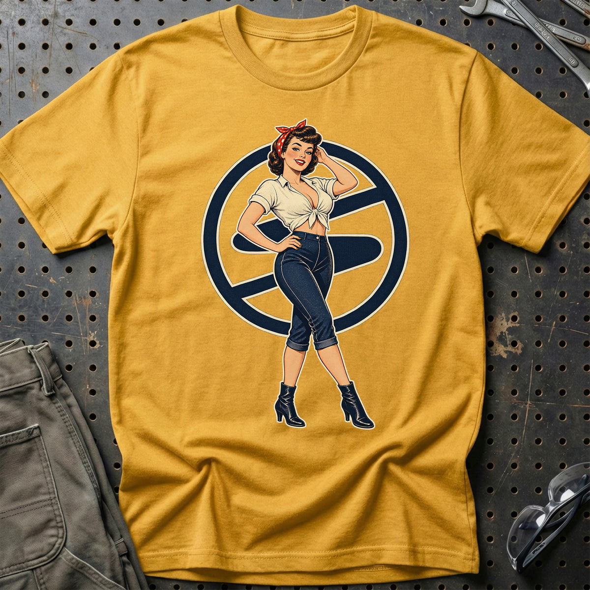 Trabant Retro Pinup T-Shirt-Beklædning-Trabant-Guld-S-Garage Culture Shop- garage - man cave - merchandise