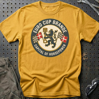 Tractor Pulling Cup Brande Capital Of Horsepower - Unisex T-Shirt , Bomuld-Beklædning-Garage Culture-Guld-S-Garage Culture Shop- garage - man cave - merchandise