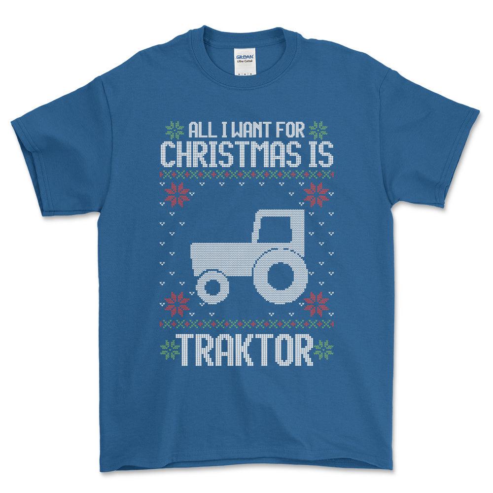 Traktor - All I Want For Christmas - Unisex T-Shirt , Bomuld-Beklædning-Traktor-Blå Royal-S-Forside-Garage Culture Shop- garage - man cave - merchandise