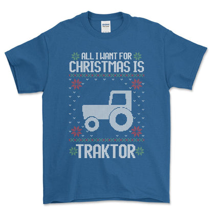 Traktor - All I Want For Christmas - Unisex T-Shirt , Bomuld-Beklædning-Traktor-Blå Royal-S-Forside-Garage Culture Shop- garage - man cave - merchandise