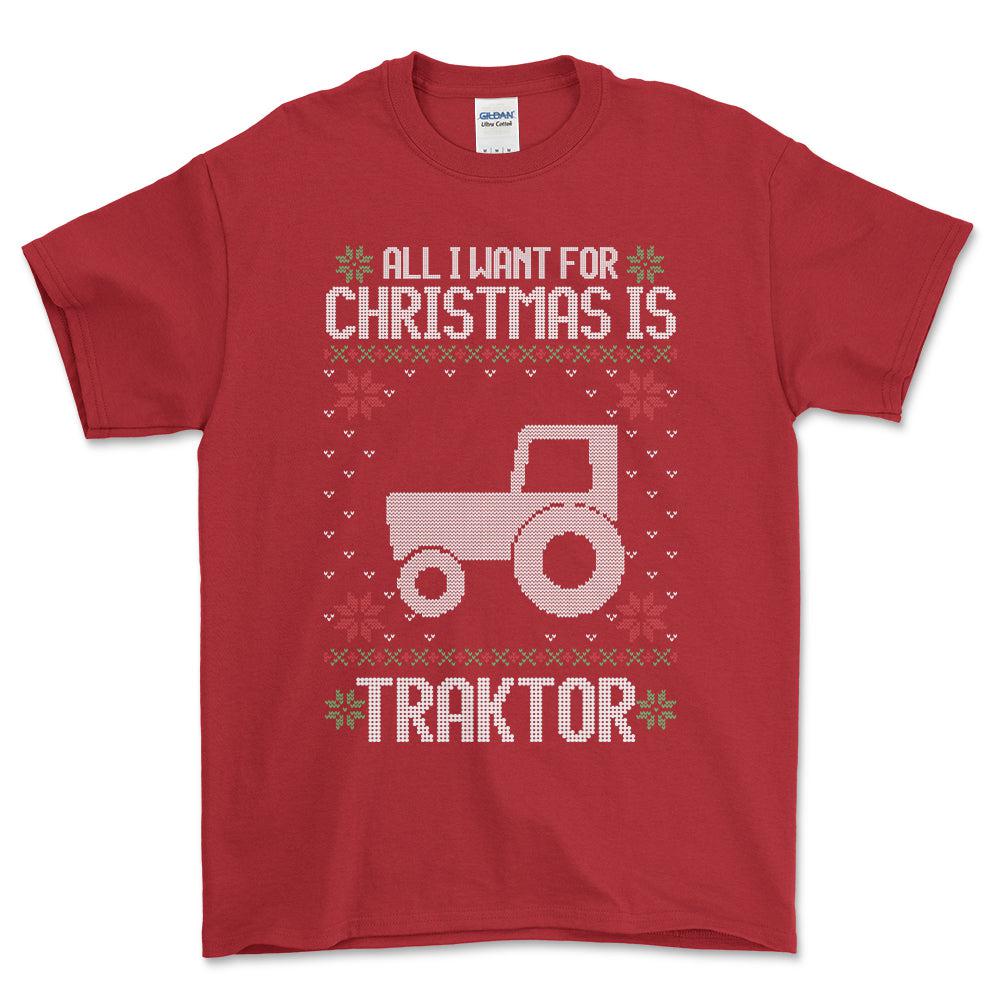 Traktor - All I Want For Christmas - Unisex T-Shirt , Bomuld-Beklædning-Traktor-Rød-S-Forside-Garage Culture Shop- garage - man cave - merchandise