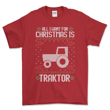 Traktor - All I Want For Christmas - Unisex T-Shirt , Bomuld-Beklædning-Traktor-Rød-S-Forside-Garage Culture Shop- garage - man cave - merchandise
