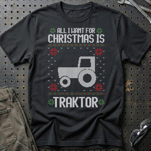Traktor - All I Want For Christmas - Unisex T-Shirt , Bomuld-Beklædning-Traktor-Sort-S-Garage Culture Shop- garage - man cave - merchandise