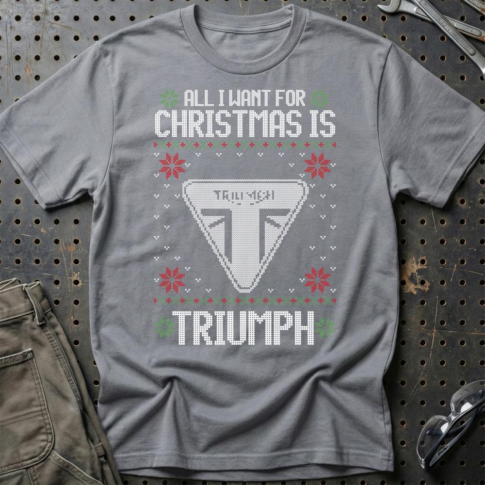 Triumph - All I Want For Christmas - Unisex T-Shirt , Bomuld-Beklædning-Triumph-Grå Sport-S-Garage Culture Shop- garage - man cave - merchandise