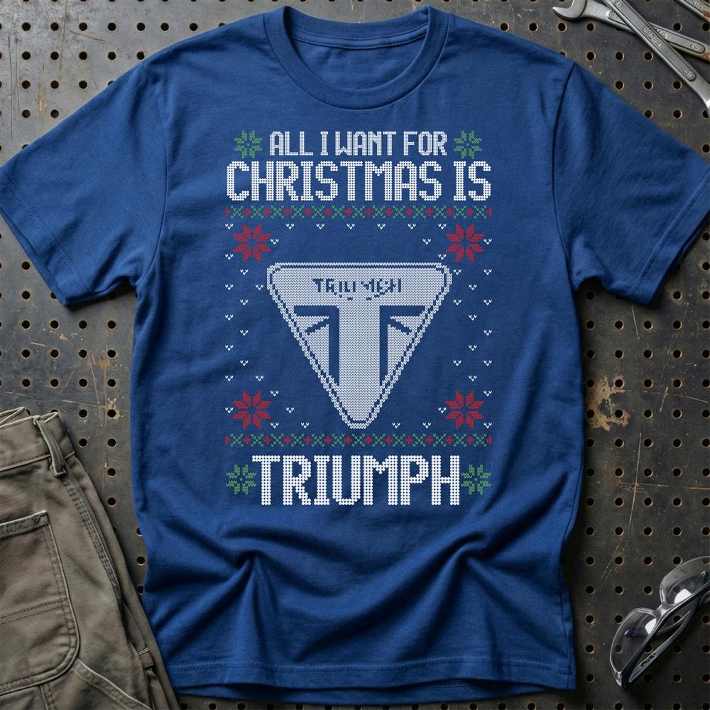 Triumph - All I Want For Christmas - Unisex T-Shirt , Bomuld-Beklædning-Triumph-Blå Royal-S-Garage Culture Shop- garage - man cave - merchandise