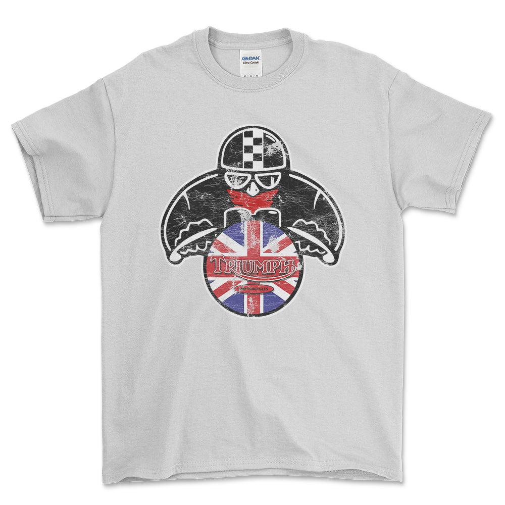 Triumph Biker Vintage Style Unisex T-Shirt , Bomuld-Beklædning-Triumph-Hvid-S-Forside-Garage Culture Shop- garage - man cave - merchandise