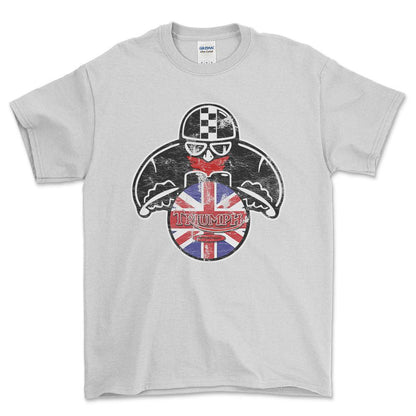 Triumph Biker Vintage Style Unisex T-Shirt , Bomuld-Beklædning-Triumph-Hvid-S-Forside-Garage Culture Shop- garage - man cave - merchandise