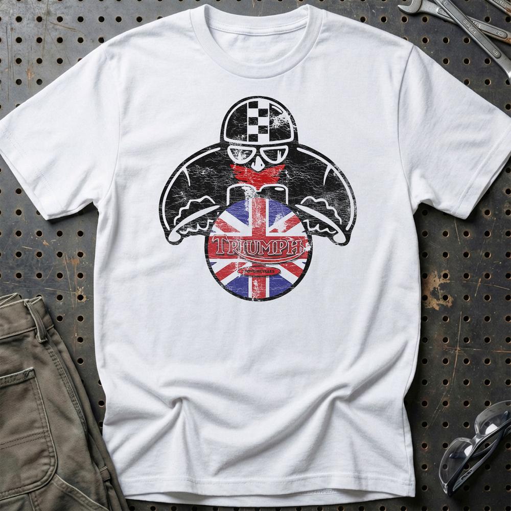 Triumph Biker Vintage Style Unisex T-Shirt , Bomuld-Beklædning-Triumph-Hvid-S-Garage Culture Shop- garage - man cave - merchandise