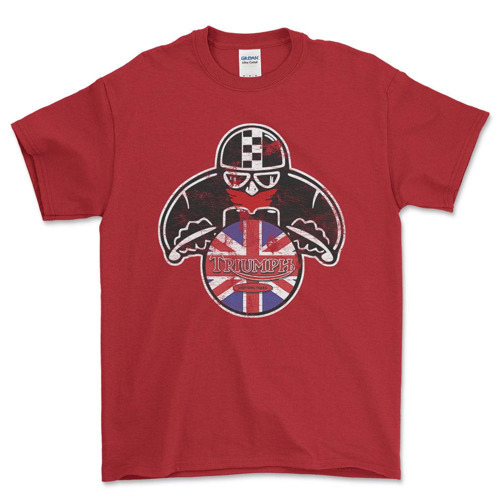 Triumph Biker Vintage Style Unisex T-Shirt , Bomuld-Beklædning-Triumph-Rød-S-Forside-Garage Culture Shop- garage - man cave - merchandise