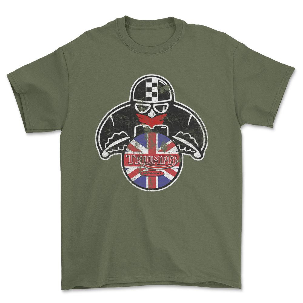 Triumph Biker Vintage Style Unisex T-Shirt , Bomuld-Beklædning-Triumph-Grøn Militær-S-Forside-Garage Culture Shop- garage - man cave - merchandise