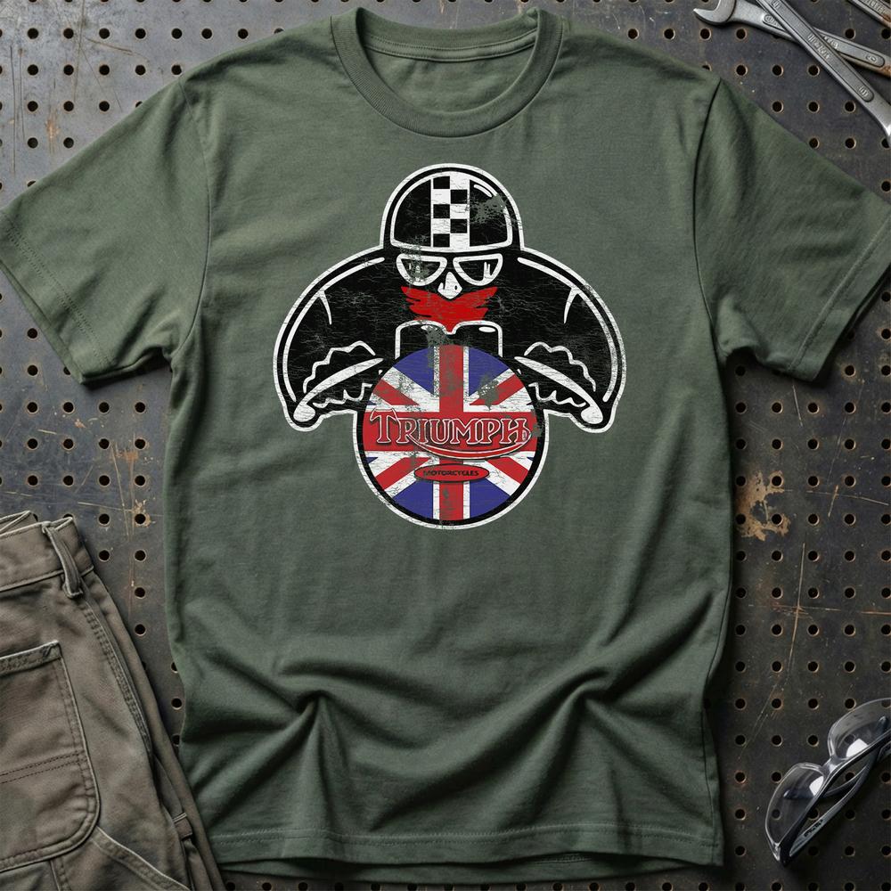 Triumph Biker Vintage Style Unisex T-Shirt , Bomuld-Beklædning-Triumph-Grøn Militær-S-Garage Culture Shop- garage - man cave - merchandise