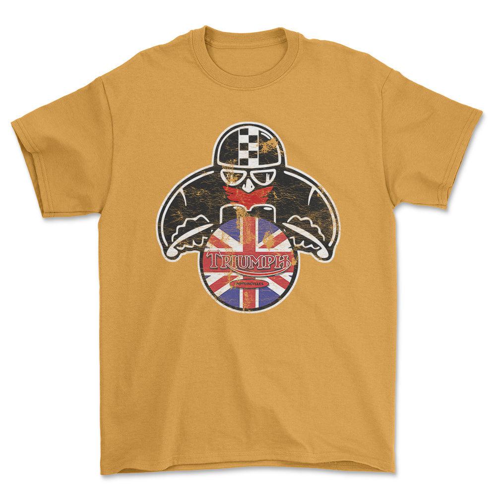 Triumph Biker Vintage Style Unisex T-Shirt , Bomuld-Beklædning-Triumph-Guld-S-Forside-Garage Culture Shop- garage - man cave - merchandise
