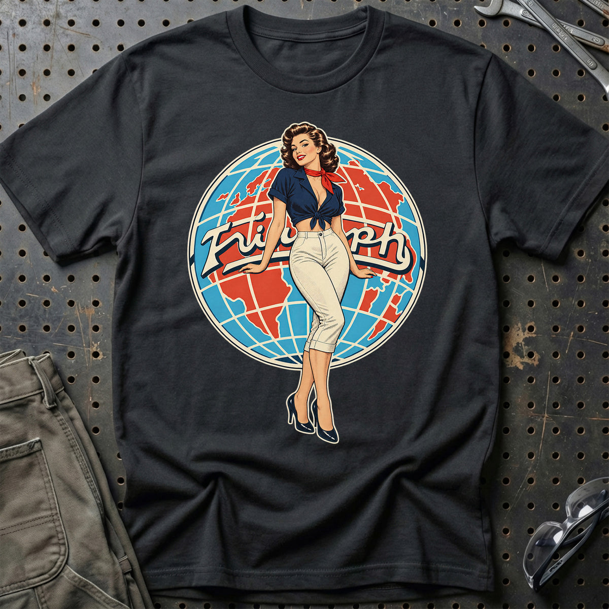 Triumph Cars Retro Pinup – Classic Cars T-Shirt-Beklædning-Triumph-Sort-S-Garage Culture Shop- garage - man cave - merchandise