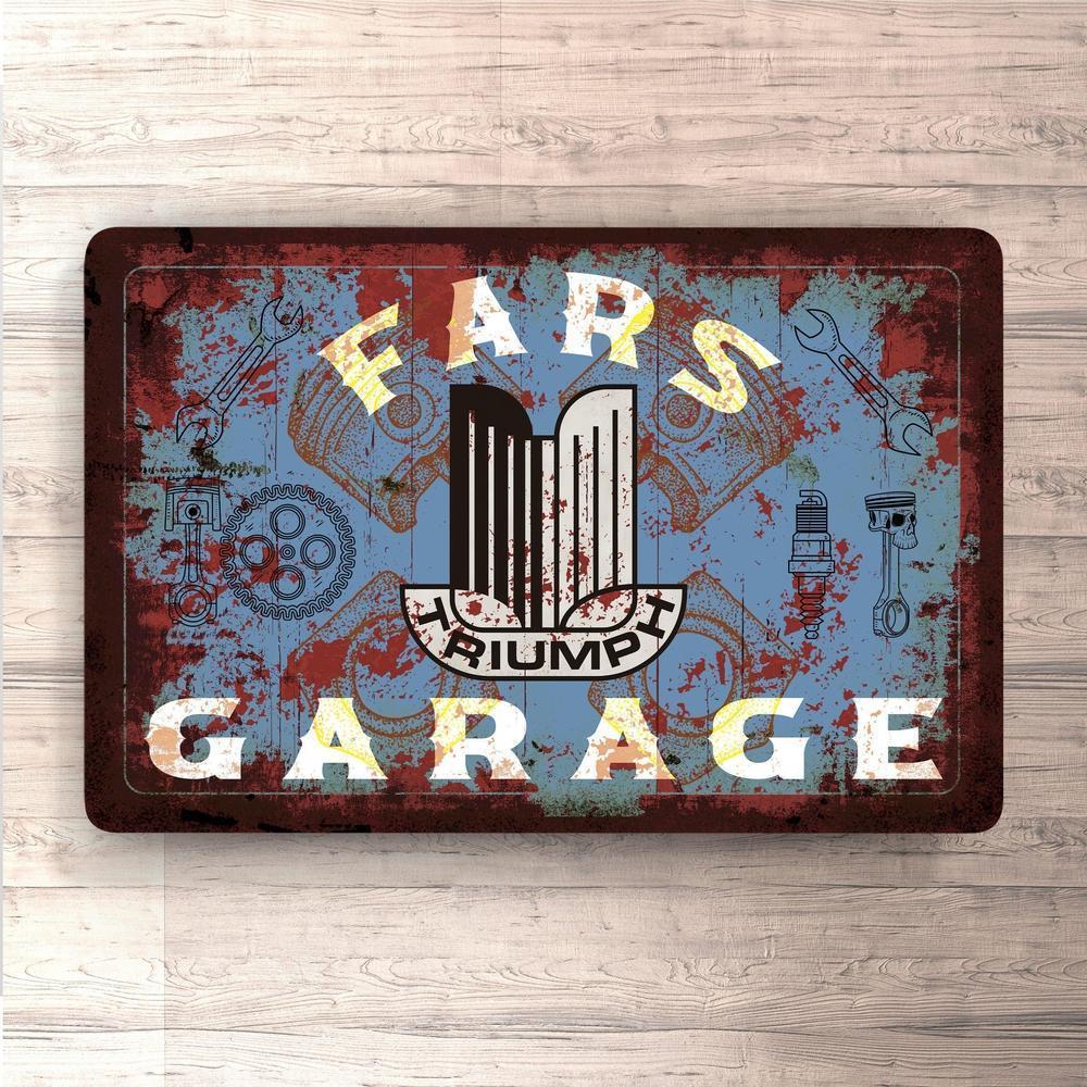 Triumph Fars Garage Vintage Skilte, Musemåtte, Dørmåtte , Plakat-Skilte-Triumph-Garage Culture Shop- garage - man cave - merchandise