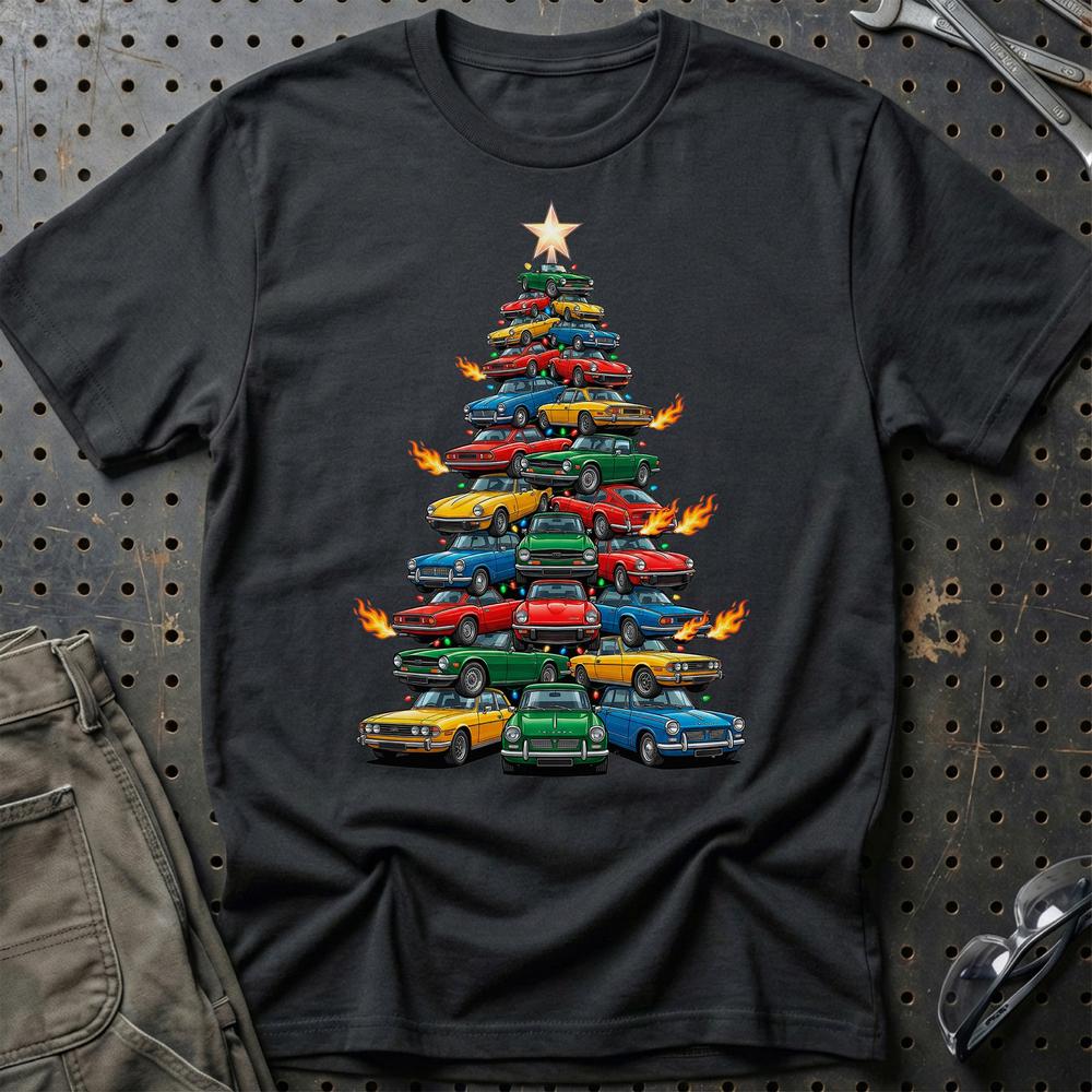 Triumph Juletræ Christmas Tree T-Shirt-Beklædning-Triumph-Sort-S-Garage Culture Shop- garage - man cave - merchandise
