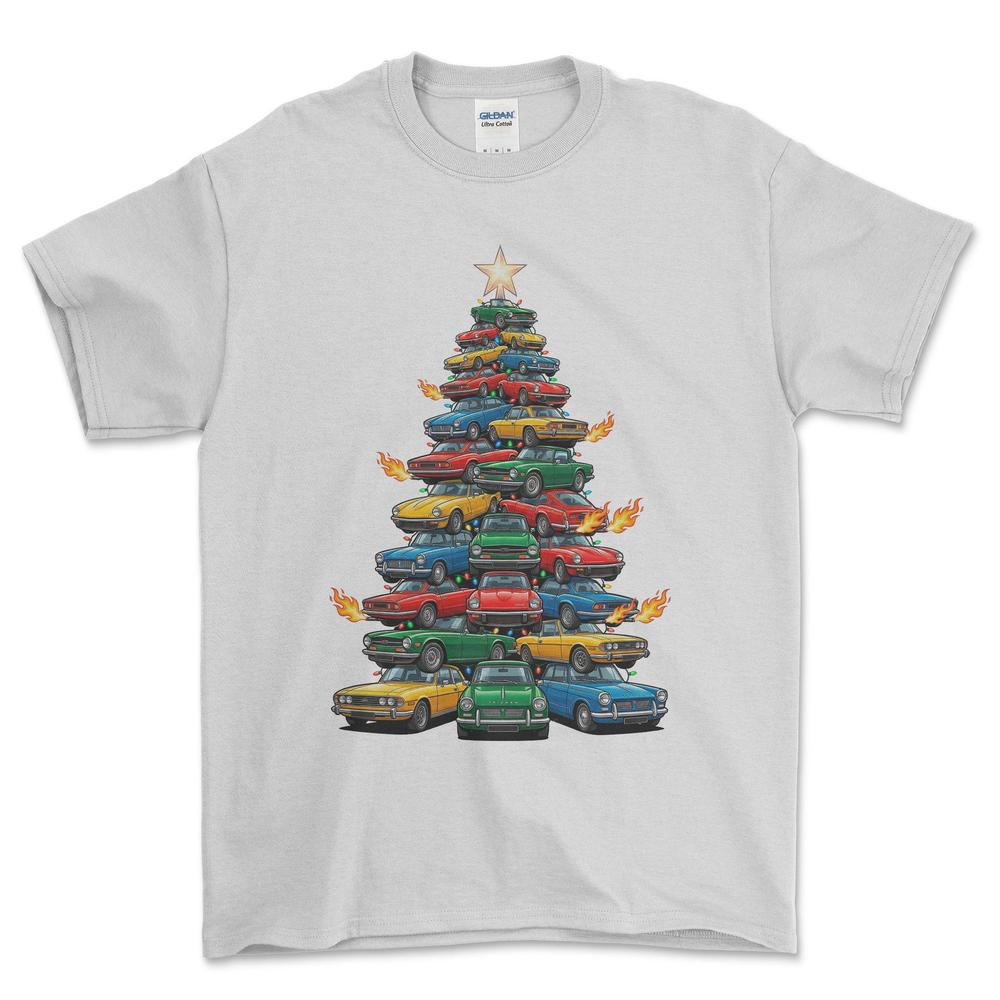 Triumph Juletræ Christmas Tree - Unisex T-Shirt-Beklædning-Triumph-Hvid-S-Forside-Garage Culture Shop- garage - man cave - merchandise