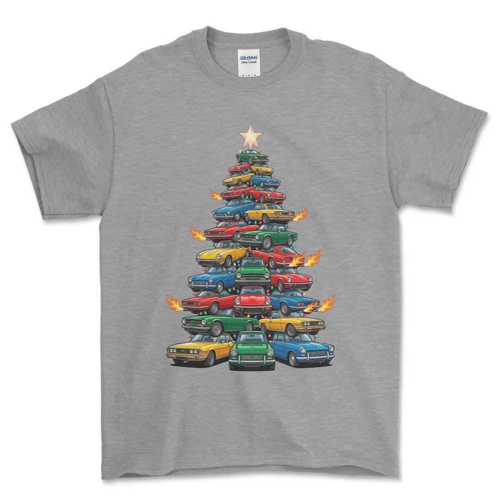 Triumph Juletræ Christmas Tree - Unisex T-Shirt-Beklædning-Triumph-Grå Sport-S-Forside-Garage Culture Shop- garage - man cave - merchandise
