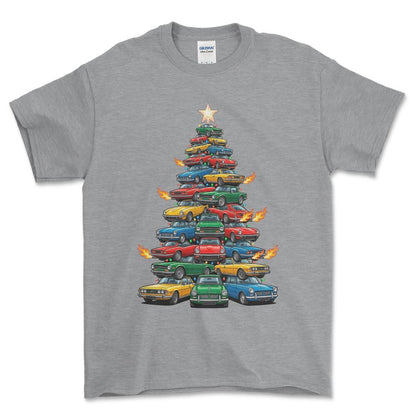 Triumph Juletræ Christmas Tree - Unisex T-Shirt-Beklædning-Triumph-Grå Sport-S-Forside-Garage Culture Shop- garage - man cave - merchandise
