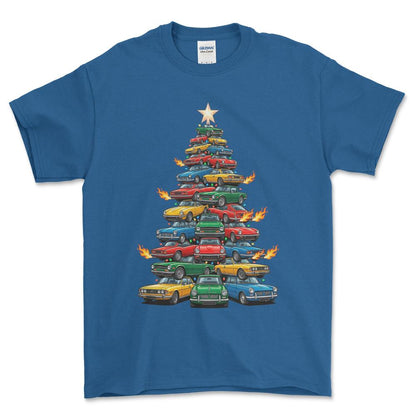 Triumph Juletræ Christmas Tree - Unisex T-Shirt-Beklædning-Triumph-Blå Royal-S-Forside-Garage Culture Shop- garage - man cave - merchandise