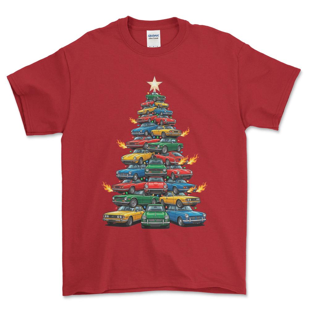 Triumph Juletræ Christmas Tree - Unisex T-Shirt-Beklædning-Triumph-Rød-S-Forside-Garage Culture Shop- garage - man cave - merchandise