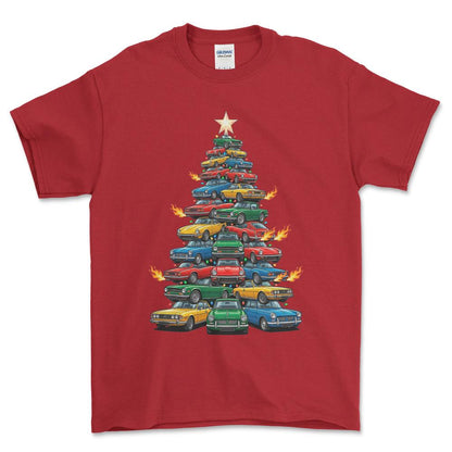 Triumph Juletræ Christmas Tree - Unisex T-Shirt-Beklædning-Triumph-Rød-S-Forside-Garage Culture Shop- garage - man cave - merchandise