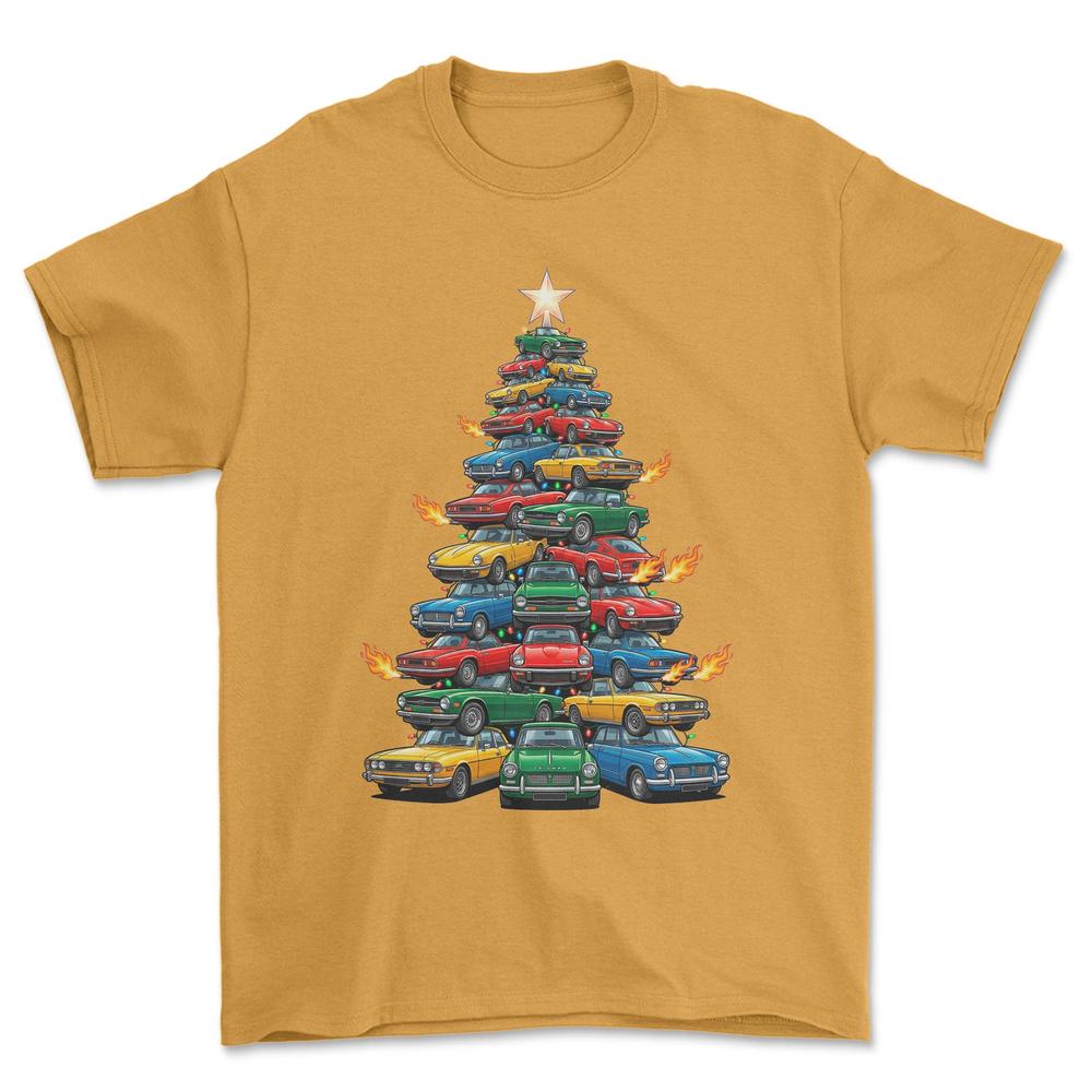 Triumph Juletræ Christmas Tree - Unisex T-Shirt-Beklædning-Triumph-Guld-S-Forside-Garage Culture Shop- garage - man cave - merchandise