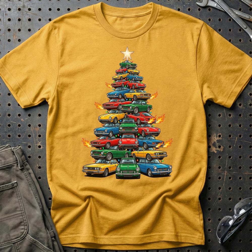 Triumph Juletræ Christmas Tree - Unisex T-Shirt-Beklædning-Triumph-Guld-S-Garage Culture Shop- garage - man cave - merchandise