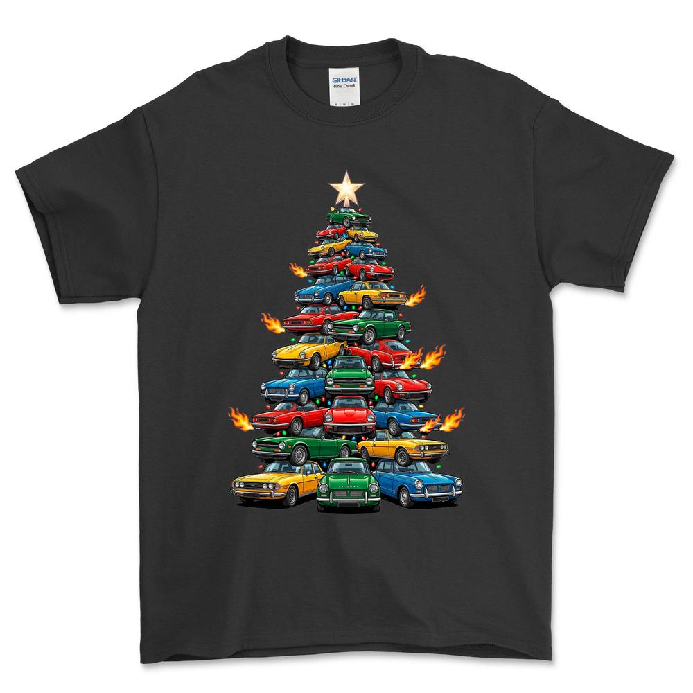 Triumph Juletræ Christmas Tree - Unisex T-Shirt-Beklædning-Triumph-Sort-S-Forside-Garage Culture Shop- garage - man cave - merchandise