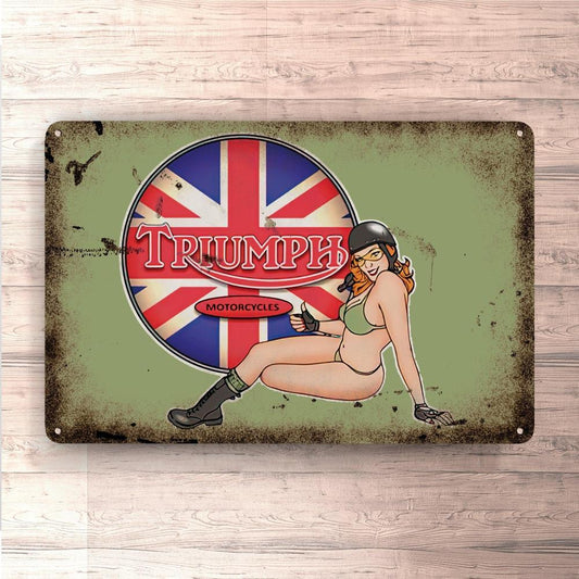 Triumph Pin-Up Vintage Skilte, Musemåtte, Dørmåtte-Skilte-Triumph-Garage Culture Shop- garage - man cave - merchandise