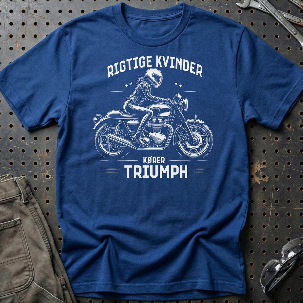 Triumph Rigtige Kvinder Kører Triumph T-Shirt-Beklædning-Triumph-Blå Royal-S-Garage Culture Shop- garage - man cave - merchandise