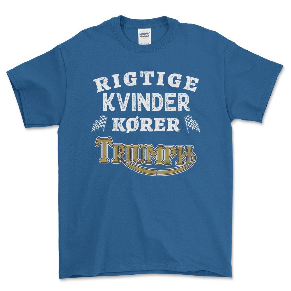 Triumph Rigtige Kvinder Kører - Unisex T-Shirt , Bomuld-Beklædning-Triumph-Blå Royal-S-Forside-Garage Culture Shop- garage - man cave - merchandise