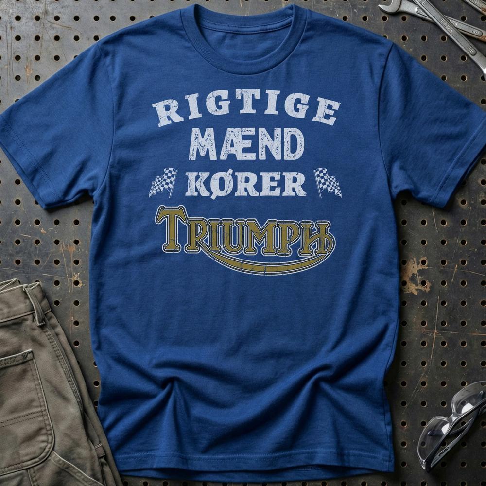 Triumph Rigtige Mænd Kører - Unisex T-Shirt , Bomuld-Beklædning-Triumph-Blå Royal-S-Garage Culture Shop- garage - man cave - merchandise