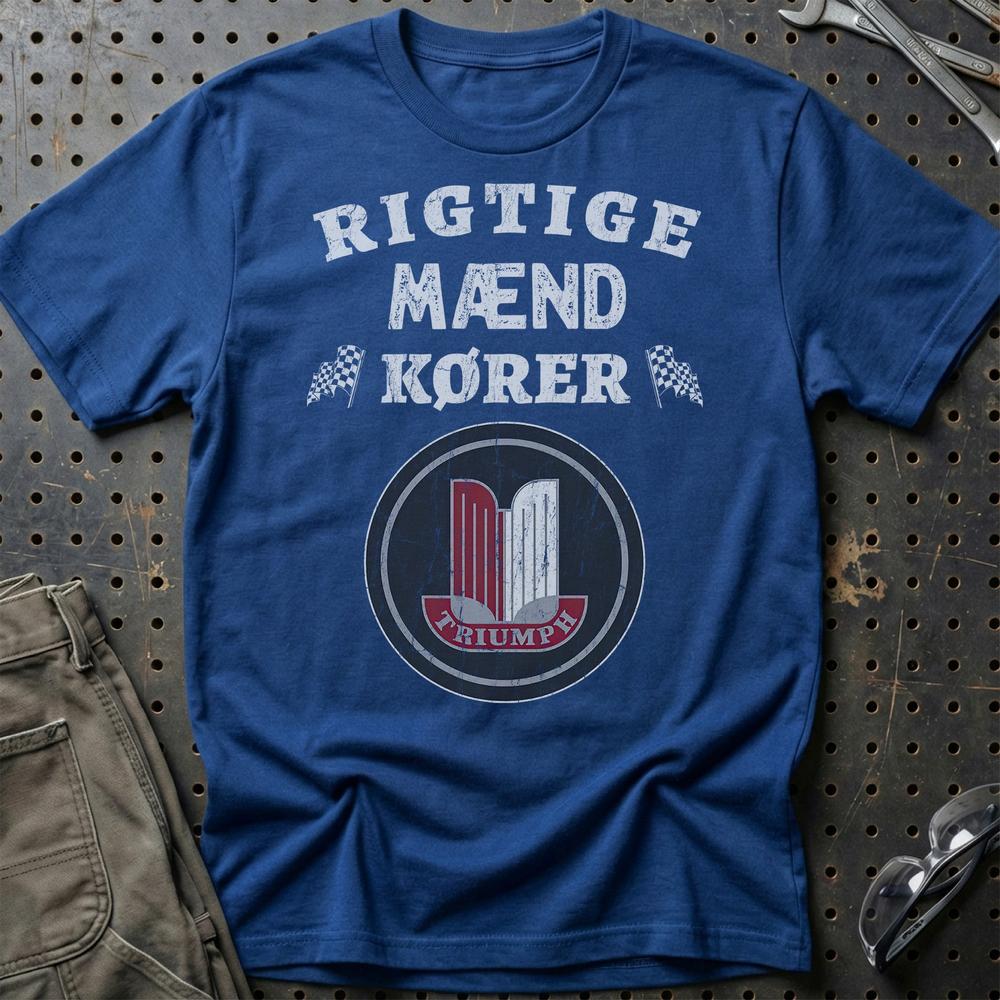 Triumph Rigtige Mænd Kører - Unisex T-Shirt , Bomuld-Beklædning-Triumph-Blå Royal-S-Garage Culture Shop- garage - man cave - merchandise