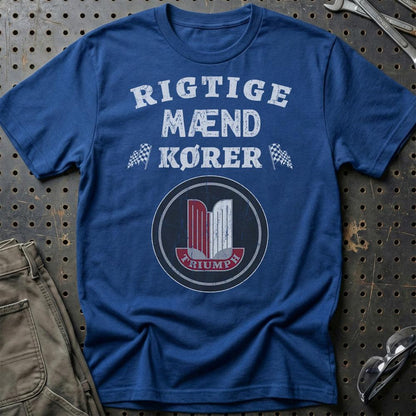 Triumph Rigtige Mænd Kører - Unisex T-Shirt , Bomuld-Beklædning-Triumph-Blå Royal-S-Garage Culture Shop- garage - man cave - merchandise