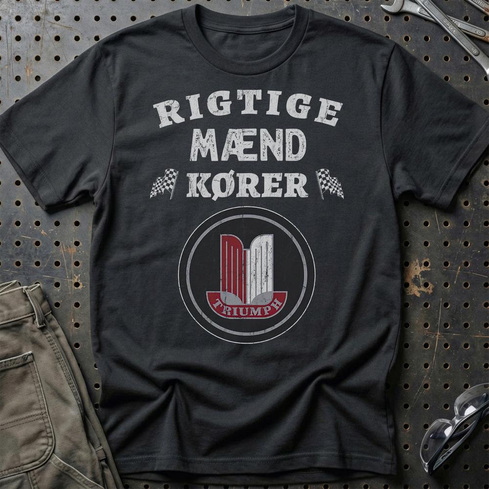 Triumph Rigtige Mænd Kører - Unisex T-Shirt , Bomuld-Beklædning-Triumph-Sort-S-Garage Culture Shop- garage - man cave - merchandise