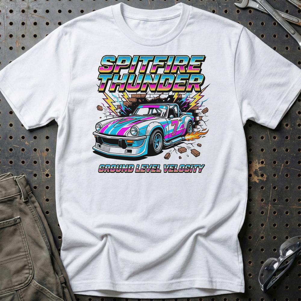 Triumph Spitfire Thunder Ground Level Velocity - Unisex T-Shirt-Beklædning-Triumph-Hvid-S-Garage Culture Shop- garage - man cave - merchandise