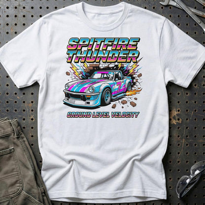 Triumph Spitfire Thunder Ground Level Velocity - Unisex T-Shirt-Beklædning-Triumph-Hvid-S-Garage Culture Shop- garage - man cave - merchandise