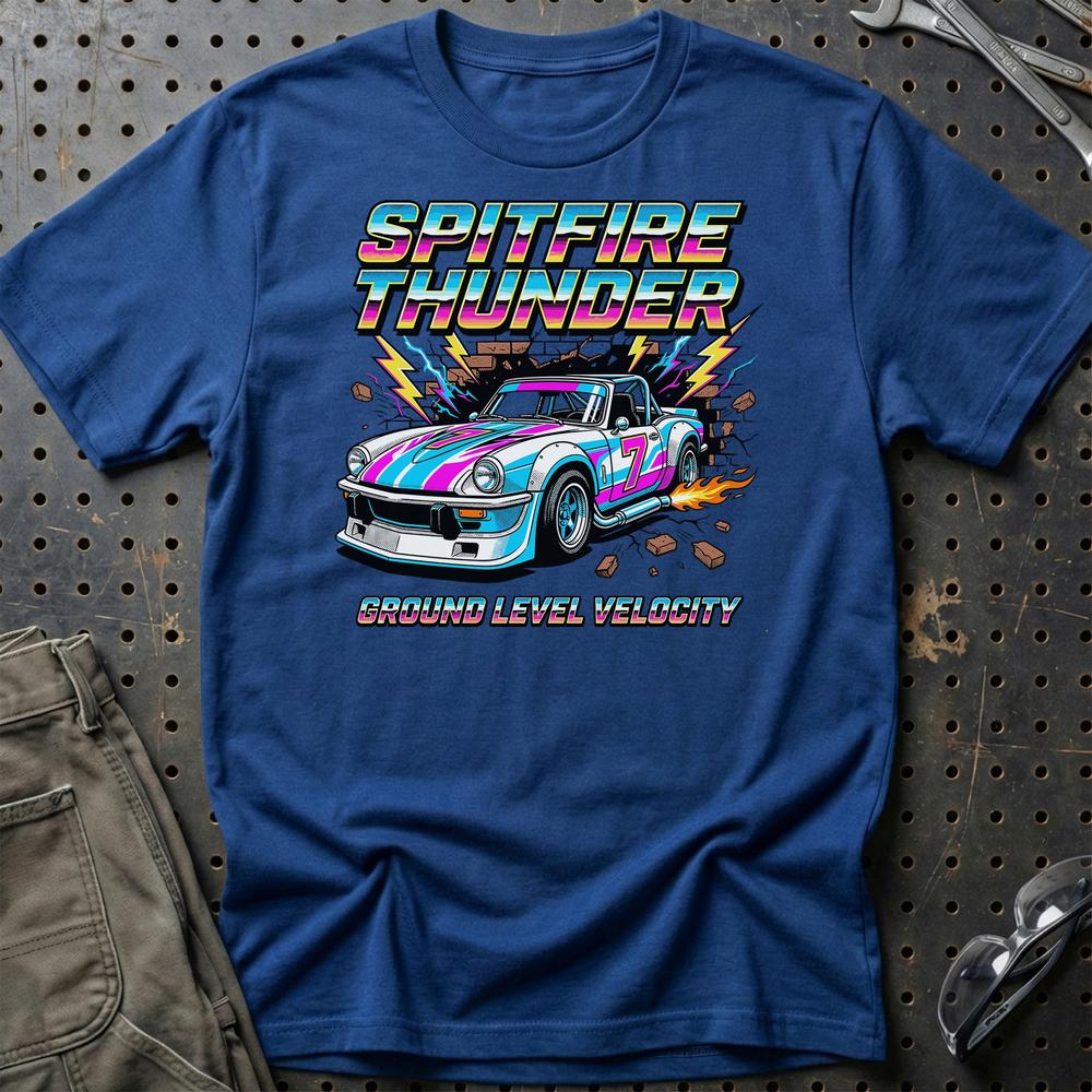 Triumph Spitfire Thunder Ground Level Velocity - Unisex T-Shirt-Beklædning-Triumph-Blå Royal-S-Garage Culture Shop- garage - man cave - merchandise