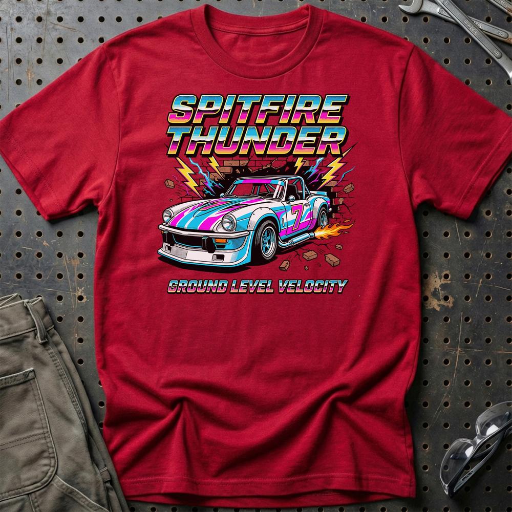Triumph Spitfire Thunder Ground Level Velocity - Unisex T-Shirt-Beklædning-Triumph-Rød-S-Garage Culture Shop- garage - man cave - merchandise