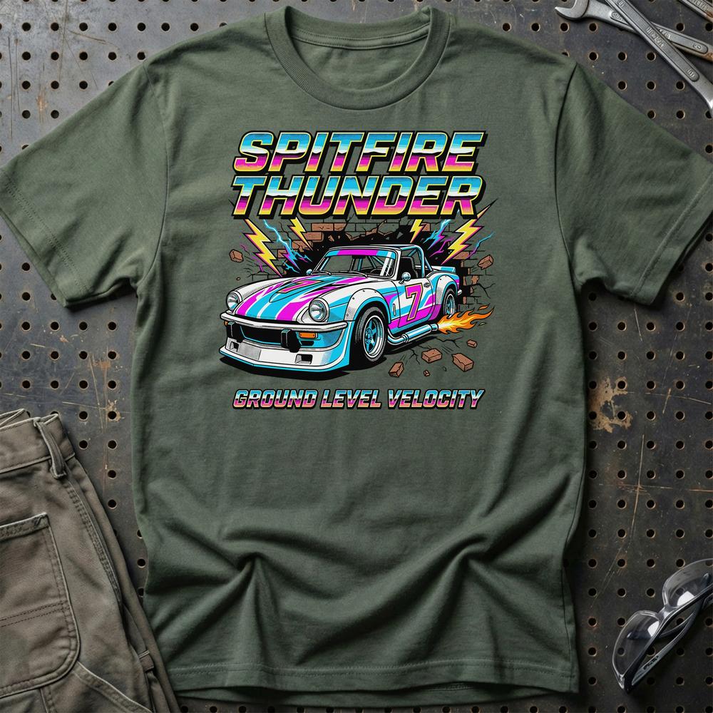 Triumph Spitfire Thunder Ground Level Velocity - Unisex T-Shirt-Beklædning-Triumph-Grøn Militær-S-Garage Culture Shop- garage - man cave - merchandise