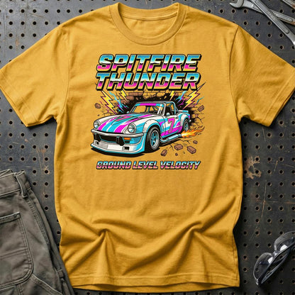 Triumph Spitfire Thunder Ground Level Velocity - Unisex T-Shirt-Beklædning-Triumph-Guld-S-Garage Culture Shop- garage - man cave - merchandise