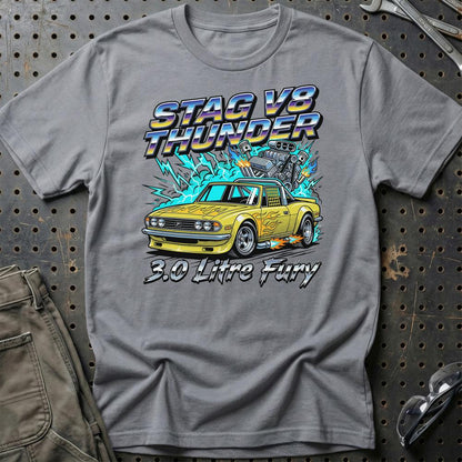 Triumph Stag V8 Thunder 3.0 Litre Fury - Unisex T-Shirt-Beklædning-Triumph-Grå Sport-S-Garage Culture Shop- garage - man cave - merchandise