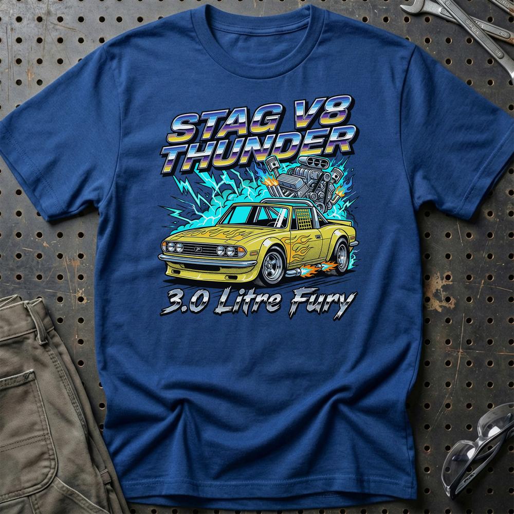 Triumph Stag V8 Thunder 3.0 Litre Fury - Unisex T-Shirt-Beklædning-Triumph-Blå Royal-S-Garage Culture Shop- garage - man cave - merchandise