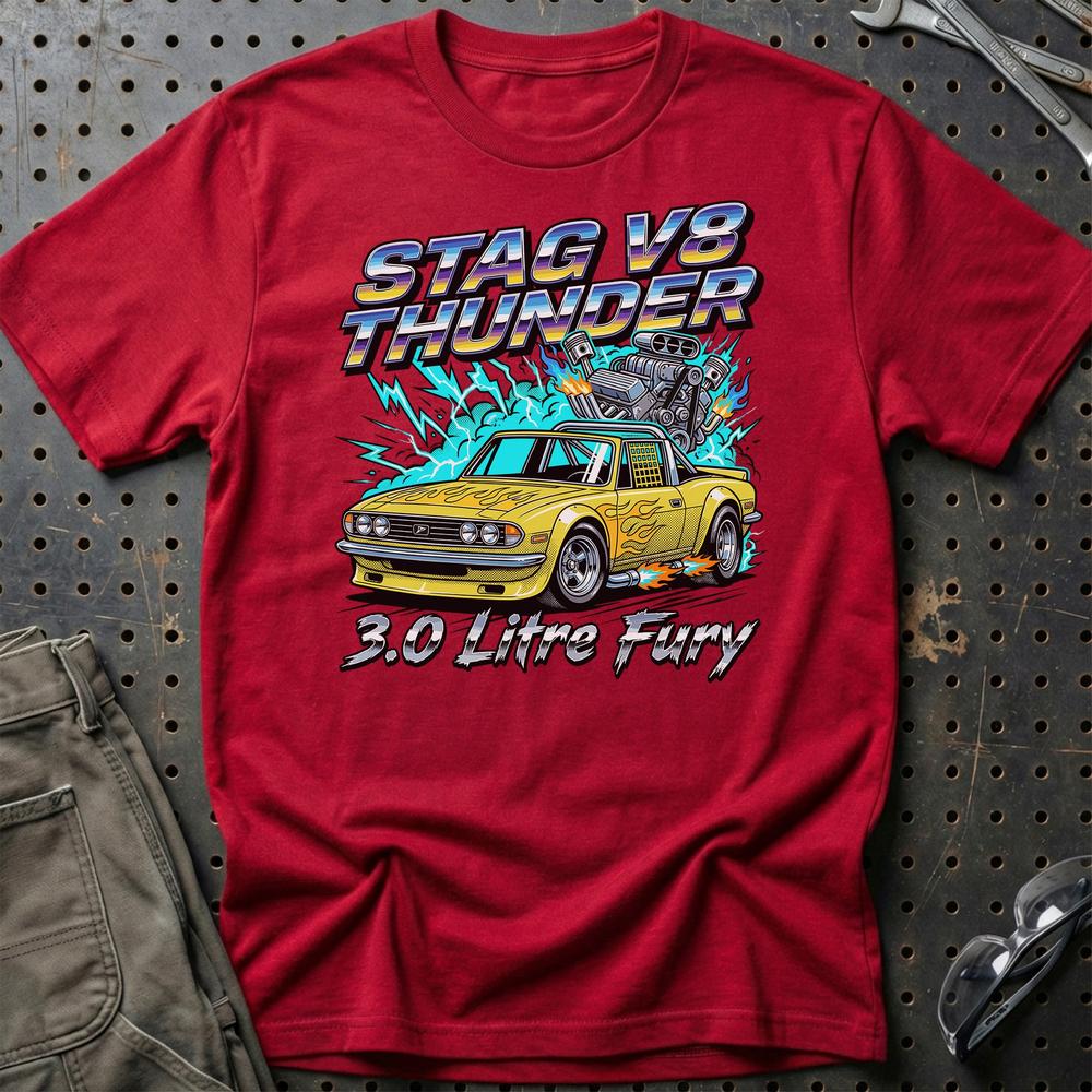 Triumph Stag V8 Thunder 3.0 Litre Fury - Unisex T-Shirt-Beklædning-Triumph-Rød-S-Garage Culture Shop- garage - man cave - merchandise