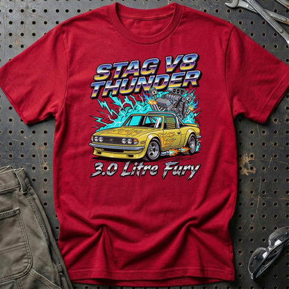 Triumph Stag V8 Thunder 3.0 Litre Fury - Unisex T-Shirt-Beklædning-Triumph-Rød-S-Garage Culture Shop- garage - man cave - merchandise