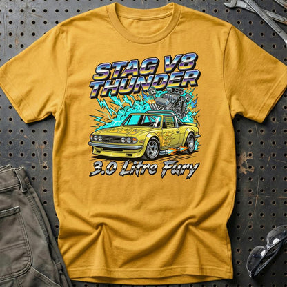 Triumph Stag V8 Thunder 3.0 Litre Fury - Unisex T-Shirt-Beklædning-Triumph-Guld-S-Garage Culture Shop- garage - man cave - merchandise