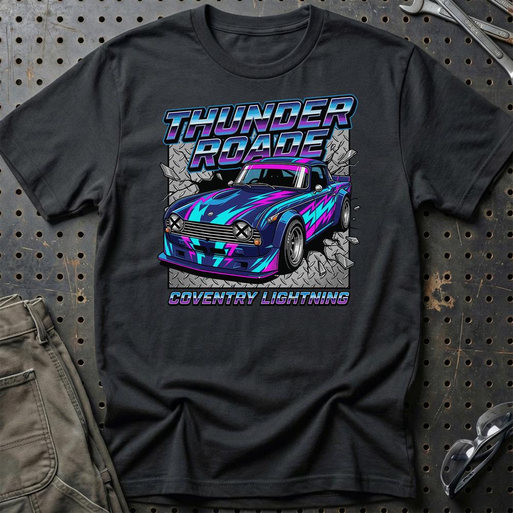 Triumph TR4 Thunder Roadster Coventry Lightning T-Shirt-Beklædning-Triumph-Sort-S-Garage Culture Shop- garage - man cave - merchandise